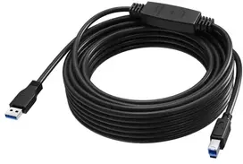 Vision 10 m USB 3.0 kabelis - aktyvus stiprintuvas kabelio viduje - nikeliuoti jungtys - pralaidumas 5Gbps - USB A (m) į USB B (m) - skersmuo 5,5 mm - 28+24 awg - juoda (TC 10MUSB3.0+/BL)