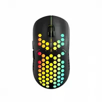 „Pelė Canyon Canyon 7keys“ belaidė žaidimų pelė 2.4G, KA8 jutiklis, DPI iki 1600, guminė danga ant skydelio, „Huano 1million“ jungiklis, 45 cm PVC laidas, ABS medžiaga, ., 400mAh baterija, dydis: 125.8*63.7*41mm, svoris: 95g, juoda