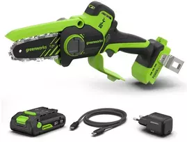 Šakų genėjimo grandininis pjūklas Greenworks CS1032GA2; 24 V; 10 cm; 1x2,0 Ah akum.