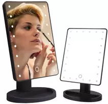 Kosmetinis veidrodis su 22 LED apšvietimu, reguliuojamu pakreipimu, juodas