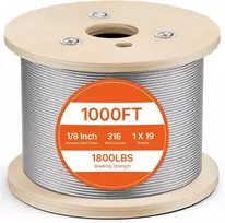 316 nerūdijančio plieno trosas 3,2 mm x 304,8 m, su trosapjove, turėklų sistemoms