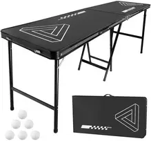 Nešiojamas alaus pongo (beer pong) stalas, 2,4 m, sulankstomas, su 6 kamuoliukais, juodas