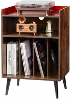 Vinilo plokštelių grotuvo spintelė su LED apšvietimu, 3 lygiai, USB įkrovimas, 150 albumų