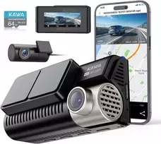 KAWA priekinis ir galinis automobilinis vaizdo registratorius 4K/1080p su GPS ir 64GB D11-NL
