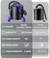 Dulkių siurblys VANPORE pelenų siurblys 20 l 1200 W su HEPA filtru ir pūtimo funkcija BJ1811