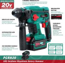 Posenpro sds-plus akumuliatorinis perforatorius, 20 v bešepetėlinis variklis, akumuliatorinis kombinuotas plaktukas, perforatorius, 4-in-1 funkcijos, maks. 1,7 džaulių, 20 v 4,0 ah akumuliatorius ir greitas įkroviklis
