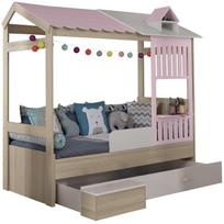 Vaikiška lova Kalune Design Ayder 842PRB1112, ąžuolo sp./rožinė sp., su patalynės dėže, be čiužinio