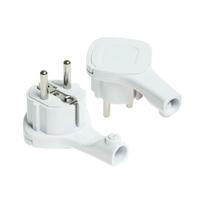 Kištukas Schuko, su įžeminimu, plonas, kabelinis baltas kampu 230V 16A