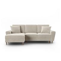 Smėlio spalvos iš velveto sulankstoma/su sandėliavimo vieta kampinė sofa (su kairiuoju kampu/su gultu) Kyoto – Cosmopolitan Design