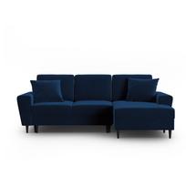 Mėlynos spalvos iš velveto sulankstoma/su sandėliavimo vieta kampinė sofa (su dešiniuoju kampu/su gultu) Kyoto – Cosmopolitan Design
