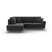 Tamsiai pilkos spalvos iš velveto sulankstoma/su sandėliavimo vieta kampinė sofa (su kairiuoju kampu/„L“ formos) Kyoto – Cosmopolitan Design