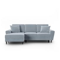 Šviesiai mėlynos spalvos iš velveto sulankstoma/su sandėliavimo vieta kampinė sofa (su kairiuoju kampu/su gultu) Kyoto – Cosmopolitan Design