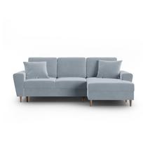 Šviesiai mėlynos spalvos iš velveto sulankstoma/su sandėliavimo vieta kampinė sofa (su dešiniuoju kampu/su gultu) Kyoto – Cosmopolitan Design