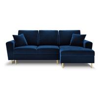 Mėlynos spalvos iš velveto sulankstoma/su sandėliavimo vieta kampinė sofa (su dešiniuoju kampu/su gultu) Kyoto – Cosmopolitan Design