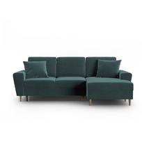 Smaragdinės spalvos iš velveto sulankstoma/su sandėliavimo vieta kampinė sofa (su dešiniuoju kampu/su gultu) Kyoto – Cosmopolitan Design