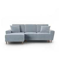 Šviesiai mėlynos spalvos iš velveto sulankstoma/su sandėliavimo vieta kampinė sofa (su kairiuoju kampu/su gultu) Kyoto – Cosmopolitan Design