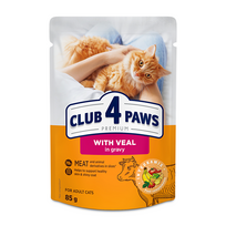 CLUB 4 PAWS PREMIUM "SU VERŠIENA PADAŽE". PILNAVERTIS DRĖGNI PAŠARAI SUAUGUSIOMS KATĖMS 85g.* 24vnt.