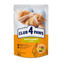 CLUB 4 PAWS PREMIUM "SU TRIUŠIENA DREBUČIUOSE". PILNAVERTIS DRĖGNI PAŠARAI SUAUGUSIOMS KATĖMS 85g.* 24vnt.