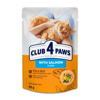 CLUB 4 PAWS PREMIUM "SU LAŠIŠA DREBUČIUOSE". PILNAVERTIS DRĖGNI PAŠARAI SUAUGUSIOMS KATĖMS 85g.* 24vnt.