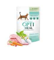 Optimeal™ VISAVERTIS KONSERVUOTAS PAŠARAS SUAUGUSIOMS KATĖMS SU TRIUŠIENA MORKŲ DREBUČIUOSE 0,85g.* 12 vnt.