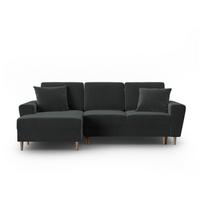 Tamsiai pilkos spalvos iš velveto sulankstoma/su sandėliavimo vieta kampinė sofa (su kairiuoju kampu/su gultu) Kyoto – Cosmopolitan Design