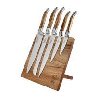 Laguiole Olive Wood Virtuvinių peilių rinkinys su magnetiniu laikikliu
