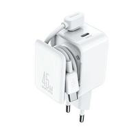 Joyroom JR-TCL05 Travel Charger GaN Fast Charger C+C 45W PD PPS UFCS with Built-in Cable Organizer / white