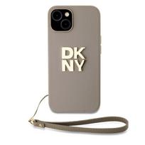 Nugarėlės dėklai DKNY Apple DKNY PU Leather Stack Logo Wrist Strap Case for iPhone 13 Beige