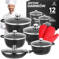Produktai namams ir sodui // Įvairūs namų ir buities priedai // Komplet garnków powłoka ceramiczna zestaw 12 elelemtów patelnia + rękawiczki - or994