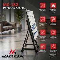 Maclean TV Cart / Floor Stand, 37–80", max. VESA 800x400, max. 75 kg, mobile, wheel lock, MC-183