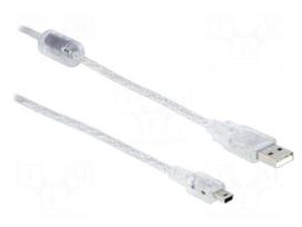 Cable | USB 2.0 | USB A plug,USB B mini plug | 1.5m | transparent