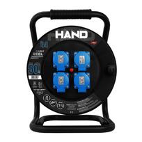 Elektros prekės // Maitinimo prailgintuvų, skirstytuvų ir UK bei USA adapterių rinkinys // Przedłużacz bębnowy linia HAND PRO; 3x(2p+Z) +1x(USB-A;USB-C); IP44; 16A; H05RR-F; 31,5; 50m; CZARNY
