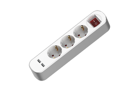 Prekės namams // Ilgintuvai // Przedłużacz z trzykrotnym gniazdem z wyłącznikiem; schuko i usb; 3x2p+z; 16a; 5m; biały