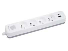 Prekės namams // Ilgintuvai // Przedłużacz TRACER Grid 4S Mobile Ready 1,5m (4 gniazda,wyłącznik, 1x USB A+ 1x Type C, max 20W, white&grey)