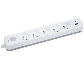 Prekės namams // Ilgintuvai // Przedłużacz TRACER Grid 5S Mobile Ready (5 gniazd,wyłącznik, 1x USB A+ 1x Type C, max 20W, white&grey)