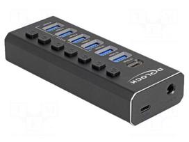 Hub USB | DC socket,USB A socket x6,USB C socket x2 | grey | metal