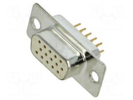 Connector: D-Sub HD | PIN: 15 | socket | female | on PCBs | straight | THT