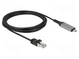 Cable | RJ45 plug,USB C plug | 3m | black | 32AWG | 1Gbps | Cat 6