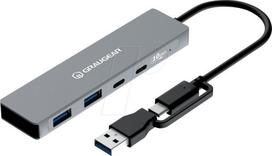 GRAUGEAR 4-portu USB centrmezgls 2x USB-C ir 2x USB-A 10Gbps