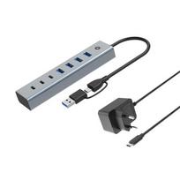 CONCEPTRONIC 7 prievadų USB-A3.0/-C šakotuvas su 4x A3.0 ir maitinimo adapteriu juodas