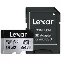 Lexar Memory card microSD 64GB C10 A2 U3 V30 205/100MB/s Silver Plus