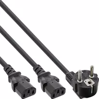 Maitinimo kabelis „InLine Y-power cable“ 1x CEE 7/7 kampinis / 2x 3 kontaktų IEC C13 kištukas, 1 m, 1 m, maitinimo kištukas tipo F, 2 x C13 jungtis