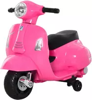 Vaikiškas elektrinis motociklas „Vespa“ su atraminiais ratukais, rožinis, 66,5 × 38 × 52 cm