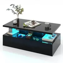 Kavos staliukas su 20 spalvų LED apšvietimu ir nuotolinio valdymo pulteliu, juodas, 110 × 60 × 40 cm