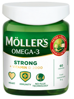 Möller's Strong+D 2000TV Žuvų taukų kapsulės (60 vnt.)