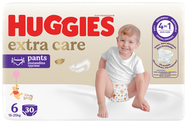 HUGGIES Extra Care S6 Pants, 30 vnt., 15-25 kg dydžio sauskelnės-kelnaitės