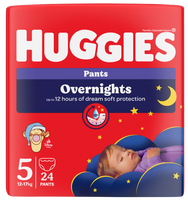 HUGGIES 5 sauskelnės-kelnaitės nakčiai, 24 vnt., 12-17 kg