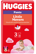 HUGGIES Mega Pack 3 Sauskelnės-kelnaitės mergaitėms 6-11 kg, 58 vnt. autiņbiksītes