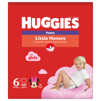 Mergaitėms skirtos HUGGIES Pull-up Pants S6 sauskelnės, 15-25 kg, 60 vnt., pakuotė