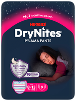 HUGGIES DryNites Mergaitėms 8-13 metų sauskelnės, 9 vnt.